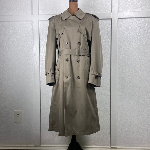 London Towne Vintage Trench Coat 40R — Removable Faux Fur Lining Classic Khaki - Picture 1 of 12